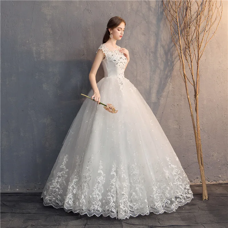 Ezkuntza 2024 Diamond Wedding Dress O-neck Beading Ball Gown Simple Cheap Wedding Dresses Princess Vintage Wedding Customized