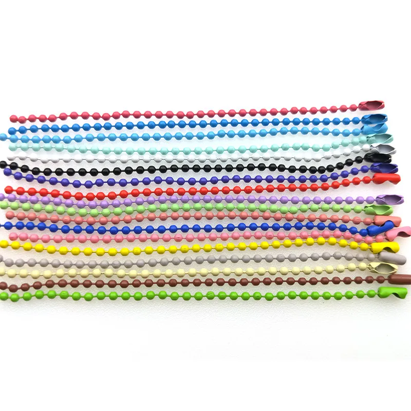 1packs Colorful 2.4MM Ball Bead Chain 12cm Dog/Label Hand Tag Bulk Chain with Connector for DIY Key Chain Jewelry Findings