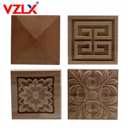 VZLX-calcomanía tallada de apliques de madera cuadrado, muebles sin pintar para esquina, decoración Vintage para el hogar, puerta, armario, Maison