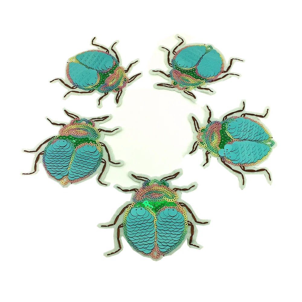 5pc Beetle Sequin Embroidery Patch Bee Embroidered Applique Beaded Patches For Clothing Appliques Parches Bordados Ropa AC1418
