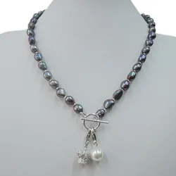 100% NATURE FRESHWATER PEARL NECKLACE WITH NICE Crown or Eiffel tower pendant .black baroque pearl