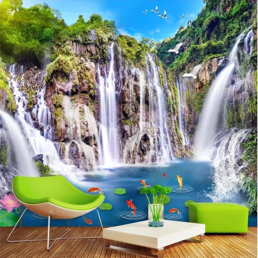 

beibehang Custom wallpaper 3d mural landscape waterfall wooden bridge landscape background wall decorative painting 3d wallpaper