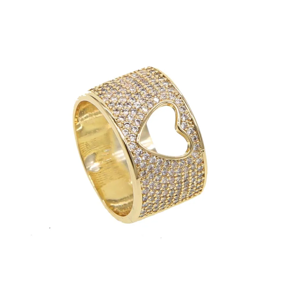 Sdzstone Yellow Gold color Radiant Hearts Clear CZ Finger Ring Women Mother Gift Jewelry