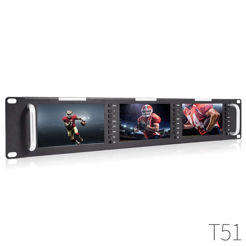 Feelworld T51 Triple 5 Inch 2RU LCD 3G-SDI HDMI Input Output Rack Mount Monitor Broadcast Level Quality Monitor