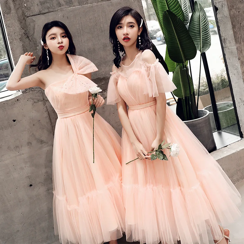 Beauty Emily 6 Styles Bridesmaid Dresses Lace O Neck Tulle Party Gowns For Wedding Pleated Prom Gowns Vestido de dama de honor