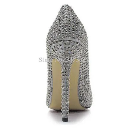 Classical Pointed Toe Crystal High Heels Shoes Fashion Luxury Rhinestone Thin Heels Stiletto Ladies Pumps Bridal Wedding Shoes