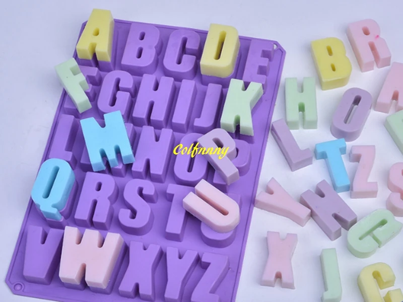 

100pcs/lot Fast shipping Alphabet letter Silicone Mold Soap Mould Cake Cupcake Baking Bakeware Chocolate Soap Decorating