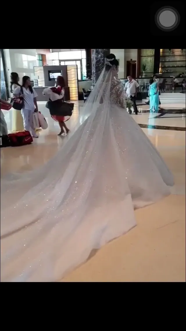 Personalizado 2025 lujo Dubai Vestido De Novia De cristal brillante con cuentas 3D encaje transparente mangas completas vestidos De Novia Vestido De Novia