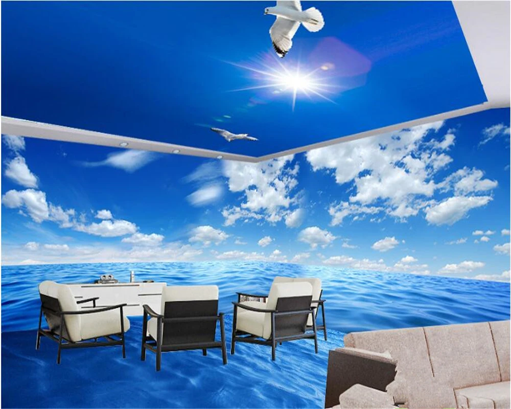 beibehang Individual indoor silk wall paper shocked the whole sea landscape theme space background papel de parede 3d wallpaper