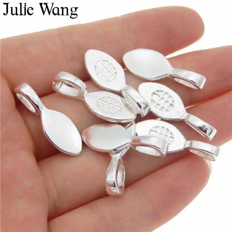 Julie Wang 10PCS Silver Color Glue On Bail Tag Charms Alloy Pendant Necklace Bracelet Jewelry Making Accessory