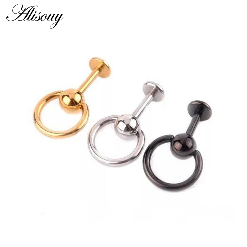 Alisouy 1Piece 316L Surgical Stainless Steel Anodized Labret Lip Stud Ring Ear Tragus Stud Barbell Body Piercing Jewelry