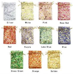 50Pcs 11color Mix Love heart Rose Organza Bags Christmas Wedding voile gift bag with candy Jewelry packing