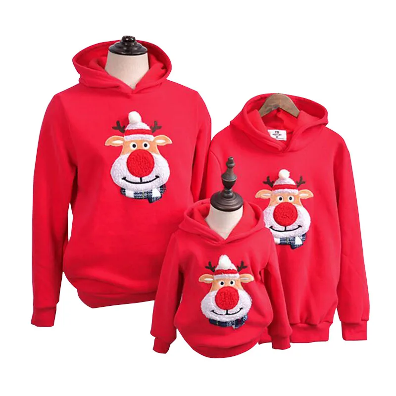 

Family Clothing 2021 Winter Sweater Christmas Deer Clothing Polar Fleece Warm Dad Son Hoodies matching mother daughter clothes