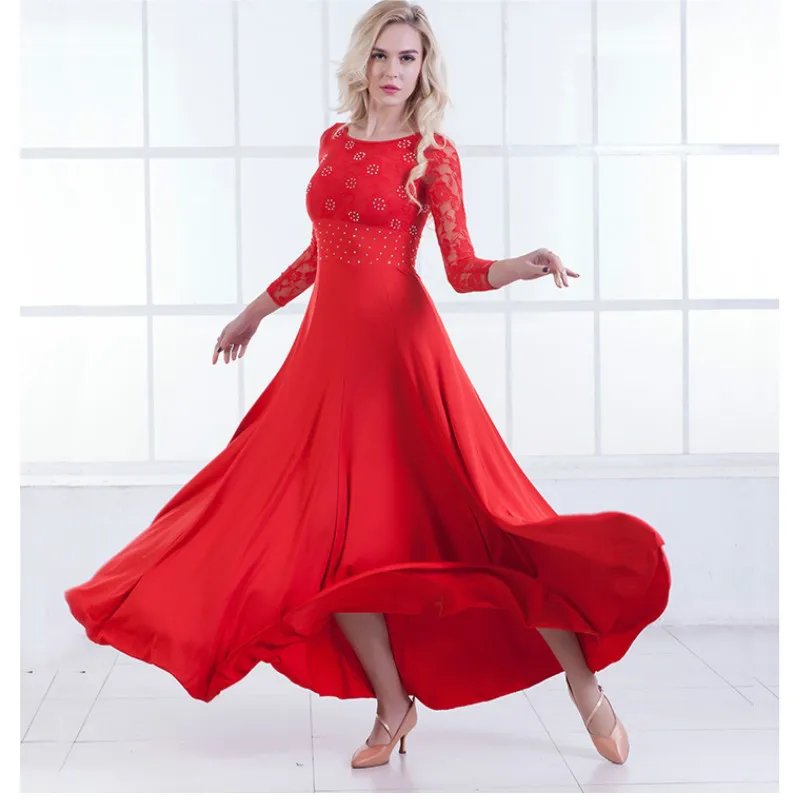 

New Modern Dance Dress Long Sleeve Ballroom Dance Costume National Standard Dance Dress Waltz Dress Performance Clothing B-6215