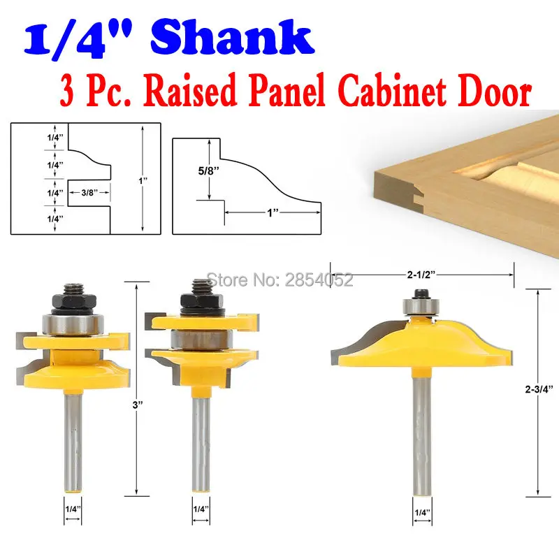 

Raised Panel Cabinet Door Router Bit Set - 3 Bit Ogee - 1/4" Shank Woodworking cutter Tenon Cutter for Woodworking Tool