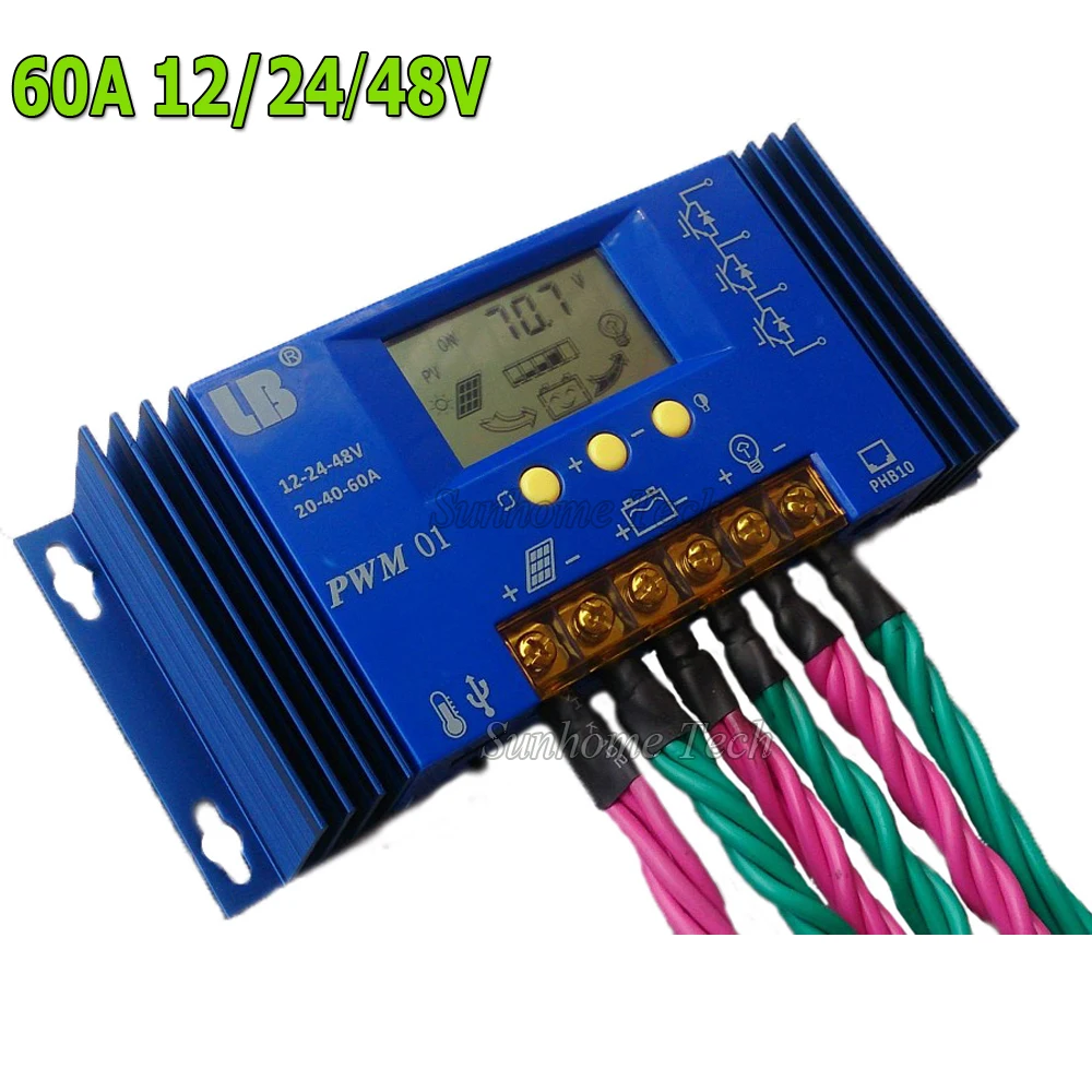 60A 12V 24V 48V Auto PWM Solar Battery Panel Charge Controller Regulator suitable for kinds of batteries Acid ,Lithium battery