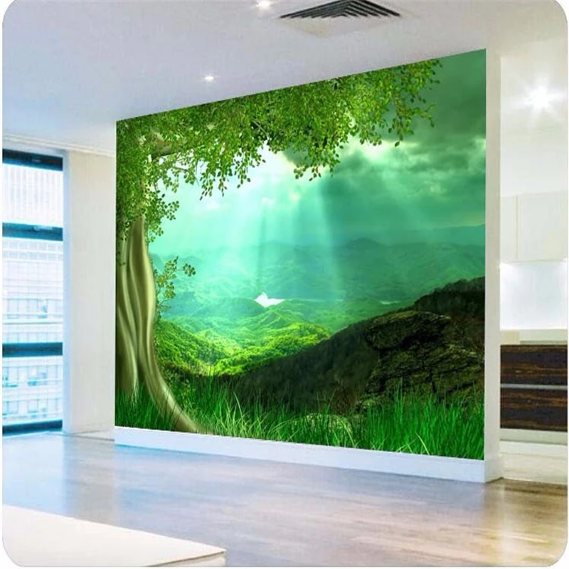 beibehang 3d flooring wallpaper for walls 3d HD Sunshine trees grass green living room bedroom large wall paper home decor