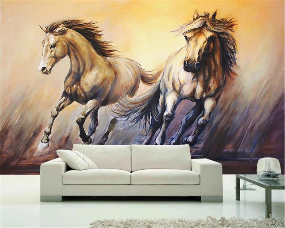 Beibehang Aangepaste Behang Fly Paard Paard Retro Europese En Amerikaanse Hand Geschilderd Tv Woonkamer Achtergrond Muur 3d Behang