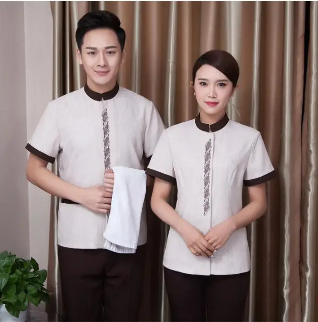 

Waiter Uniform Cleaning Woman Hotel Work Wear Babysitter Summer Tops Embroider