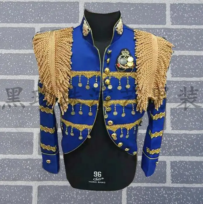 Men Suits Designs Masculino Homme Terno Stage Costumes For Singers Men Blue Blazer Dance Tassel Jacket Star Style Dress Punk