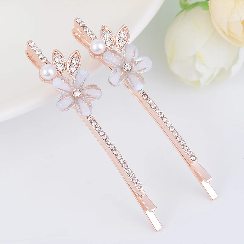 EASYA 3 Colors Rhinestone Flower Hairpin Hair Clip Minimalist Women Girls Fashion Simulated Pearl Crystal Hairwear Jewelry