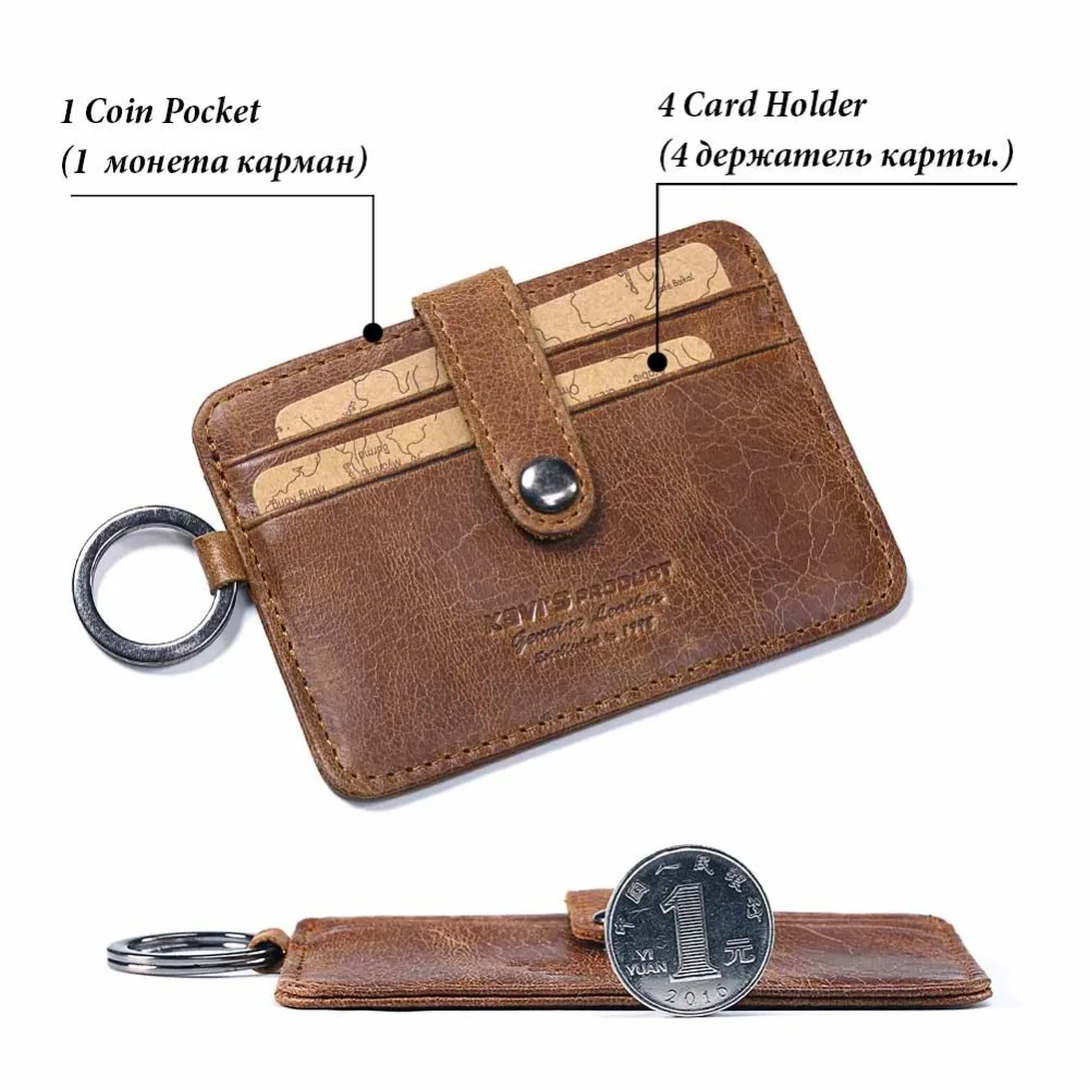 Soft Genuine Leather Thin ID Bank Credit Card Holder Wallet for Men Mini Card Case Fashion Male Cardholder Purse with Key Holder