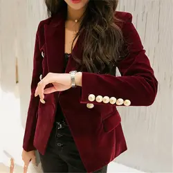 2019 Autumn Velvet Suit Jacket Fashion Buckle Slim OL Chic Long Sleeve Blazers Feminino Casual Coat Office Ladies Outerwear f866