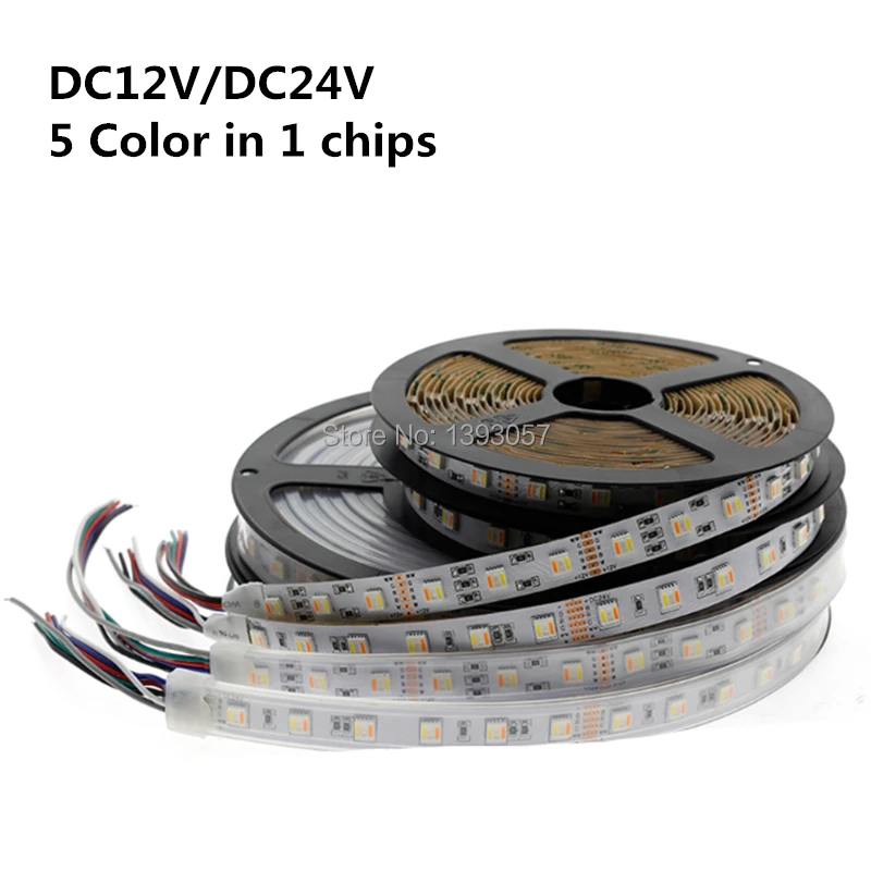 

New Arrivals RGB+CCT LED Strip 5050 60led/meter 12v/24volt 5 in 1 chips LED CW+RGB+WW flexible strip White PCB