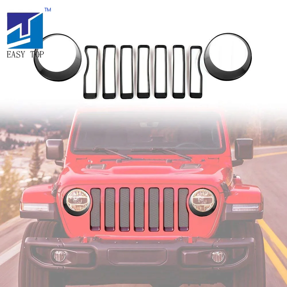 

Car Black or Red Racing Grille Grill Insert+Headlight Turn Light Cover Trim For 2018 Jeep Wrangler JL