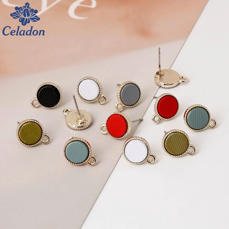 6 Colors rhombus 10mm 4pcs/lot Metal Enamel Stud Earring Findings For Diy Jewelry Findings Fashion Crafts