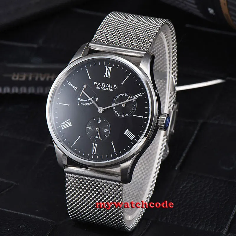 

42mm parnis black dial power reserve ST1780 automatic movement mens watch P942