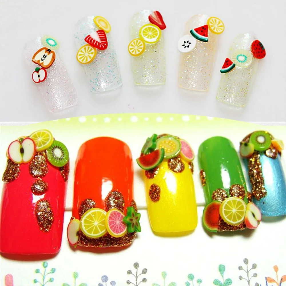 50pcs Promotion Popular Nail Art Fruit Decoration Slice Rod Sticks DIY Manicure Nails Stick 3D Decoration Soft pottery