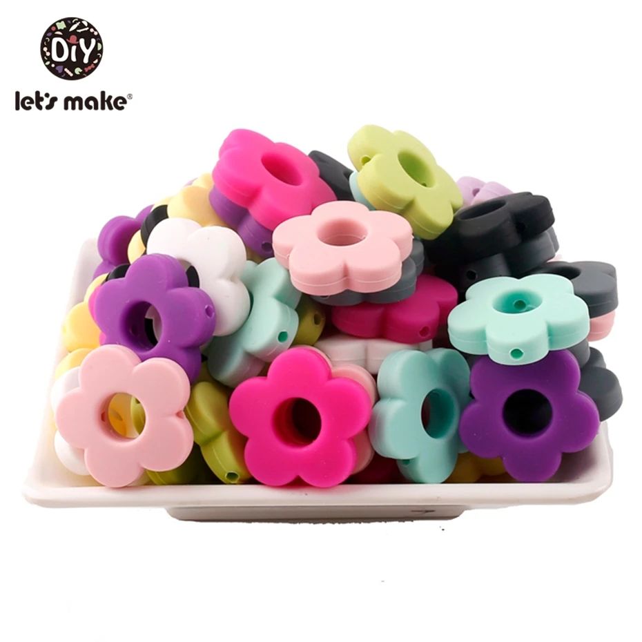 Let's Make Silicone Beads Flower 20pc Silicone Flower Small 2.7cm DIY Crafts Accessories Teething Beads Candy Color Diy Beads