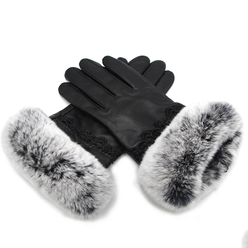 Guantes de piel de oveja de invierno para mujer Real, multicolor, guantes de piel de oveja con pantalla táctil Simple