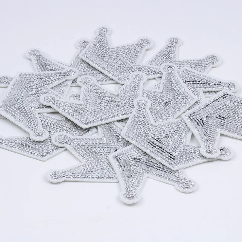 10pcs/lot DIY Sequined Silver Crown Stickers Sewing Clothes Jeans Backpack Shoes Pants Patch Cartoon Patches Iron On Appliques