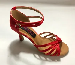 Zapatos de baile latino profesionales para mujer, zapatos de baile de salón, salsa, tango, satén rojo 6203R, tacón bajo, tacón alto disponible