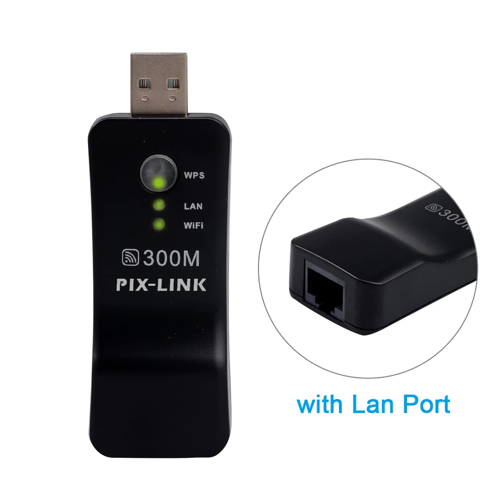 PIXLINK Wireless USB Universal 300Mbps Wifi Adapter RJ-45 Port Ethernet Network Bridge Repeater Client for New Smart TV