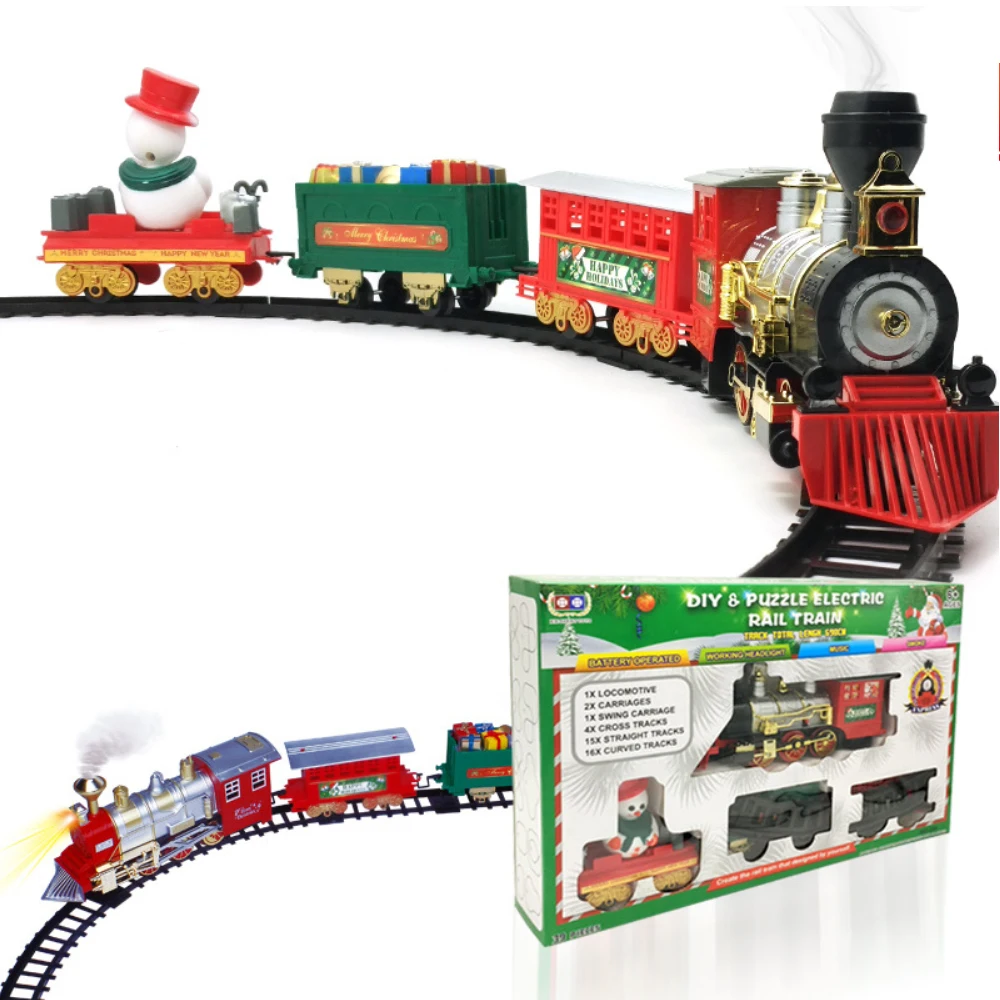 Electric Train Toys Long rail Track Set With Light Sound Classic Steam Train Toys DIY Stitching Educational Toy Christmas Birt