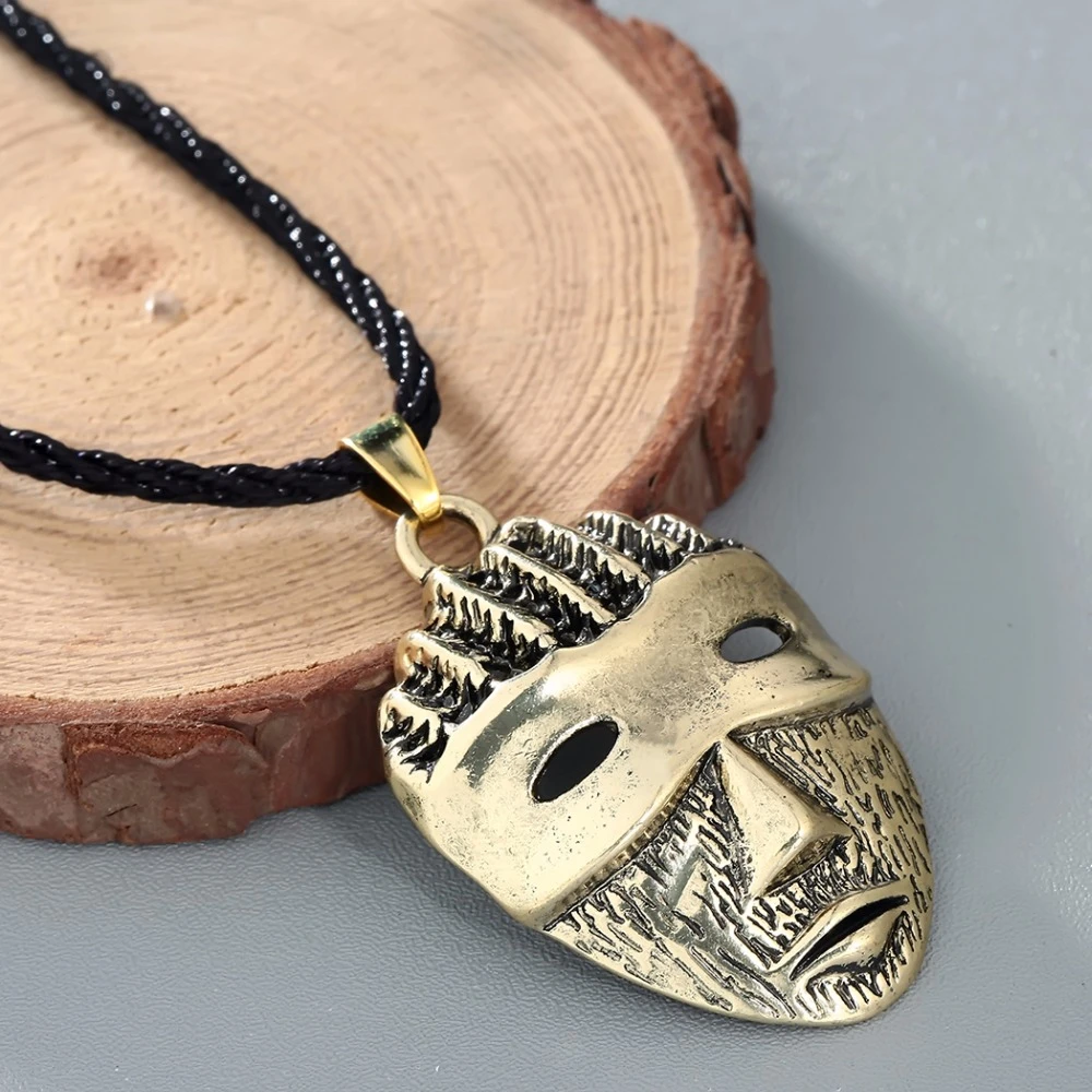 CHENGXUN Viking Men Necklace Vintage Mysterious Mask Pendant Cool Rope Long Chain Necklace Gothic African Jewelry Best Friends