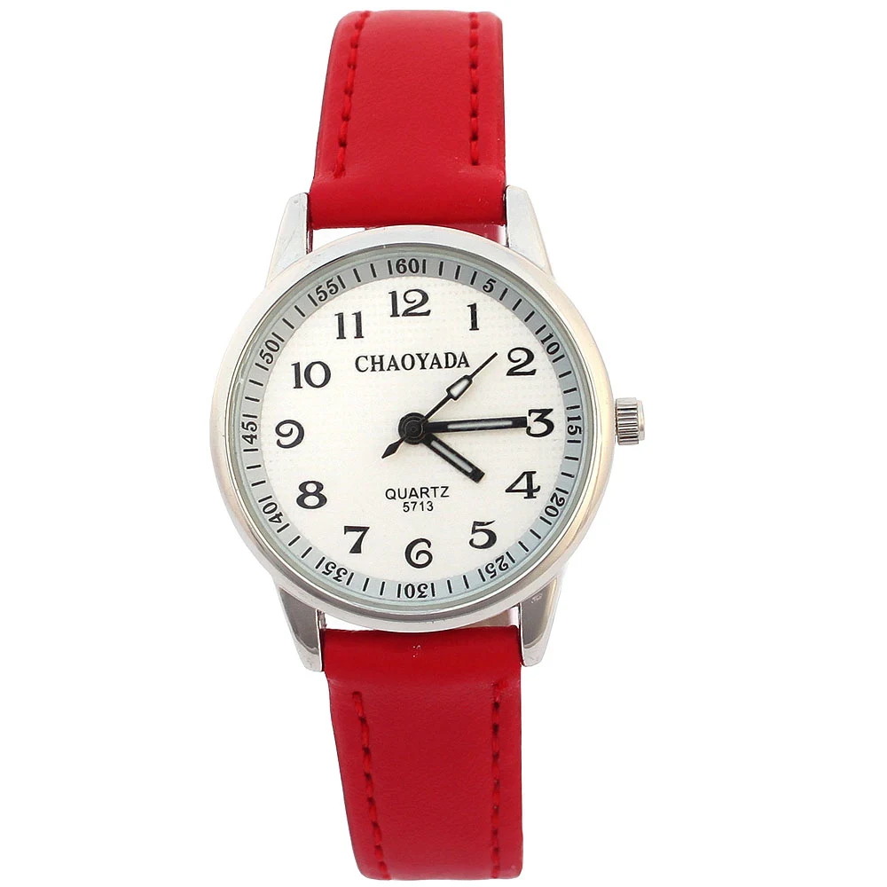 Chaoyada child Watches Girl Leather Strap Learn Time Kids Watch Students Quartz Wristwatch Casual Fashion Watches