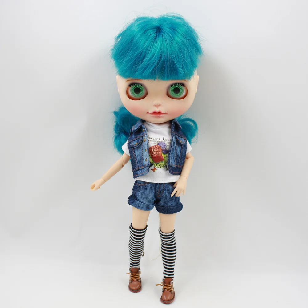 Tenue pour poupée Blyth, un ensemble de veste en jean West denim, t-shirt, chaussettes et pantalons en jean, costume pour bjd icy dbs 1/6