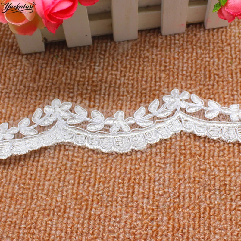 YACKALASI 5 Yards/Lot Gorgeous Wedding Lace Scalloped Border White Bride Dress Sashes Appliqued Apparel Sewing Trims 3CM