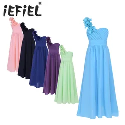 2020 iEFiEL Girls Chiffon One-shoulder Flower Girls Dress Princess Pageant Wedding Bridesmaid Birthday Party Dress Ball Gown Pro