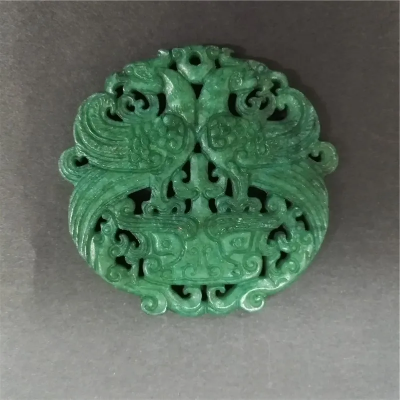 Charms Vintage Fashion Asia Ancient Sculpture Carving Art Pattern Green Semi Precious Stone Pendant For Necklace DIY Jewelry