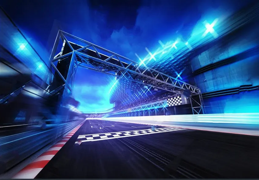 race Finish Gate Racetrack Stadium Spotlights Motion Blur Racing Sport backdrop   Computer print party background