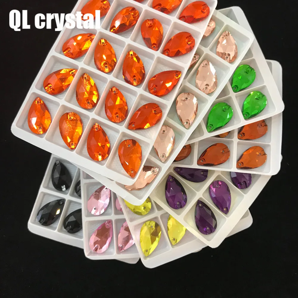 13x22mm teardrops Sew On Stones pear shape Crystal Sewing On Rhinestone 2 Holes DIY Garment Dress Making all colors