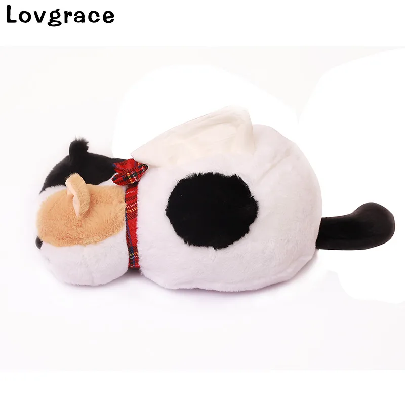 Lovgrace Cute Plush Cat Tissue Box High Quality Napkin Holder Paper Handkerchief Box Home Car Desktop Organizer