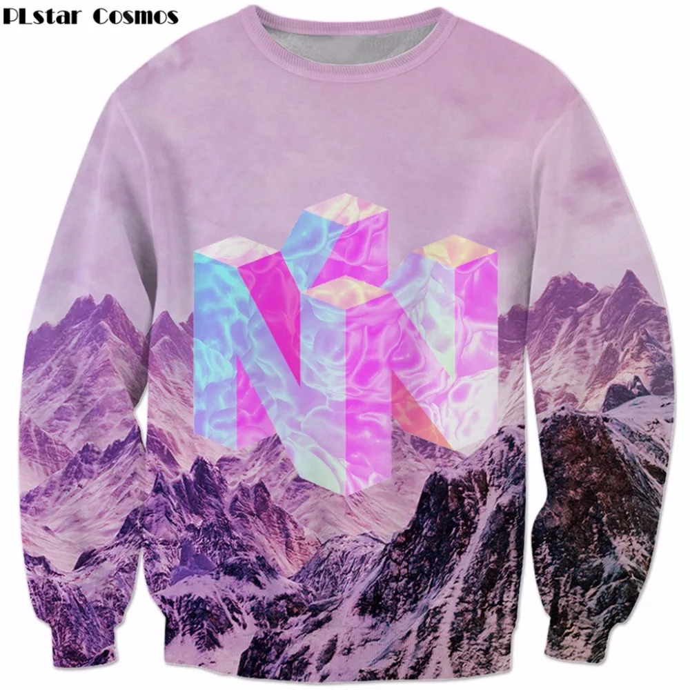 PLstar Cosmos 2019 Newest Fashion Mens Pullovers Nintendo 64 Vaporwave Snowy Mountain Collection 3d Print Crewneck Sweatshirt