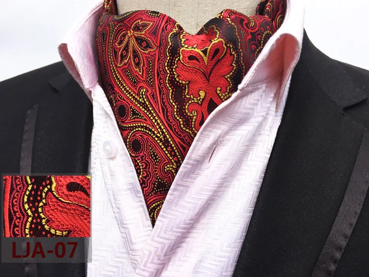 Ricnais New Quality Men\'s Ascot Neck tie Vintage Paisley Floral Jacquard Silk Necktie Cravat Tie Scrunch Self British style
