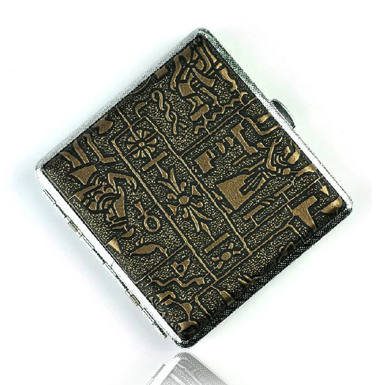 portable male personalized leather cigarette case metal box smoke clip cigarette case